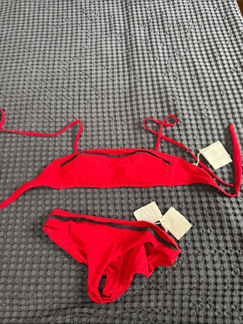 Brunello Cucinelli Bright Red Bikini with Contrast Trim